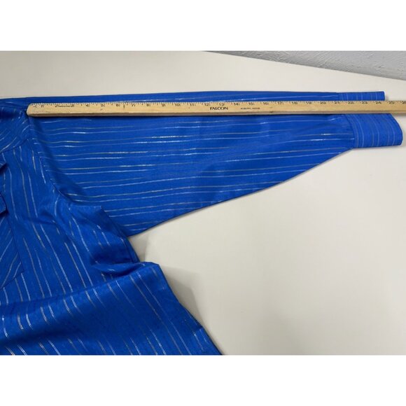Ely Cattleman XXL Blue Metallic Stripe Pearl Snap Shirt  Dry-cleaned EUC - Picture 6 of 9